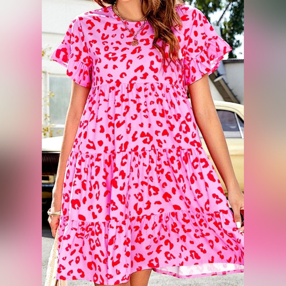 Pink Leopard Print Babydoll Dress